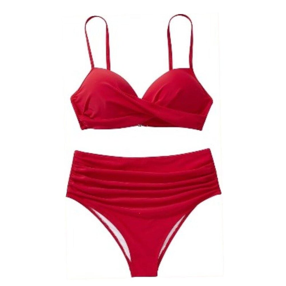 Women High Waisted Push Up Two Piece Swimsuit Size L NWT